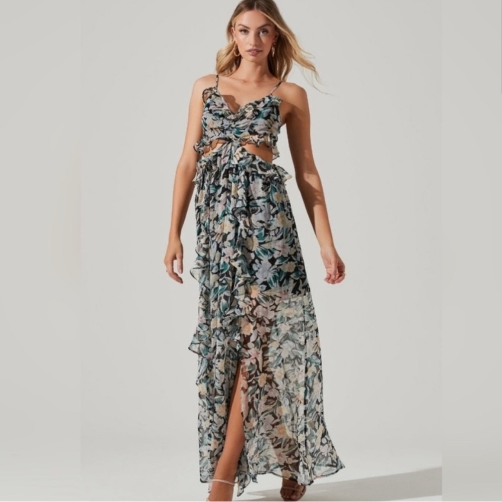 ASTR Floral Maxi Dress with Cut-Out Details